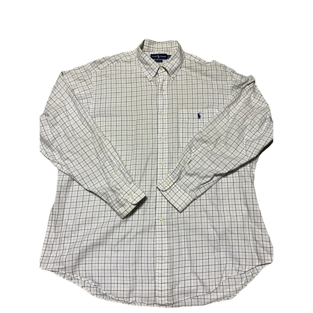 Ralph Lauren Shirt Mens Large 17.5 Yarmouth Check Dress Casual Button XL Vintage